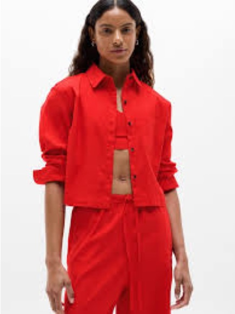 Women's Athleta paradise Cropped Red shirt - Bold Button-Up